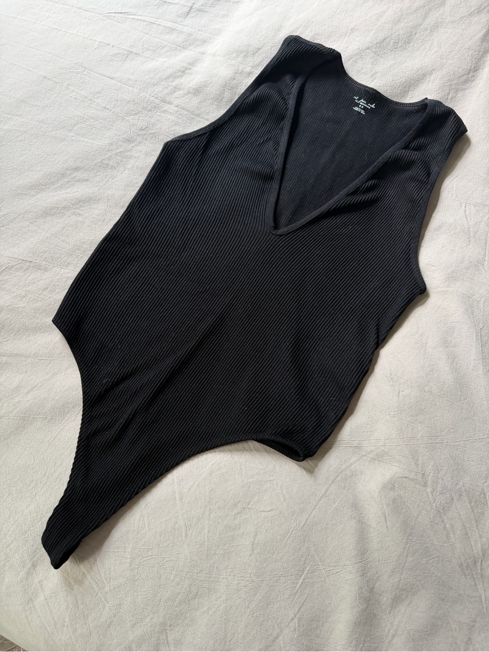 Out from Under Ribbed Black V-Neck Bodysuit